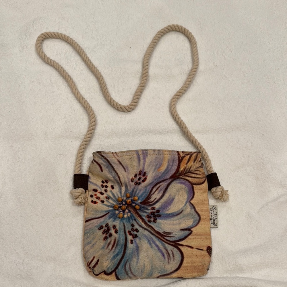 Floral Tan and Blue Crossbody Bag